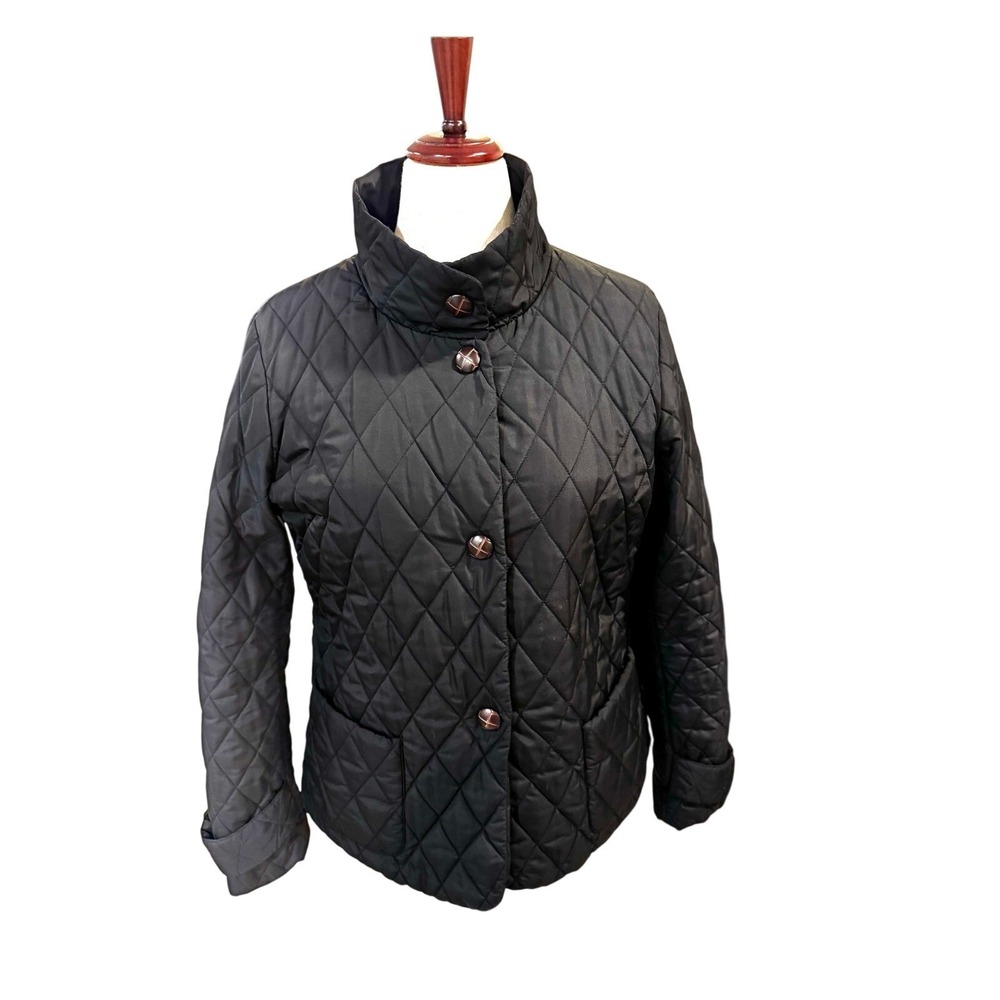 Jones New York Quilted Barn Jacket Women Black Diamond Stitch M